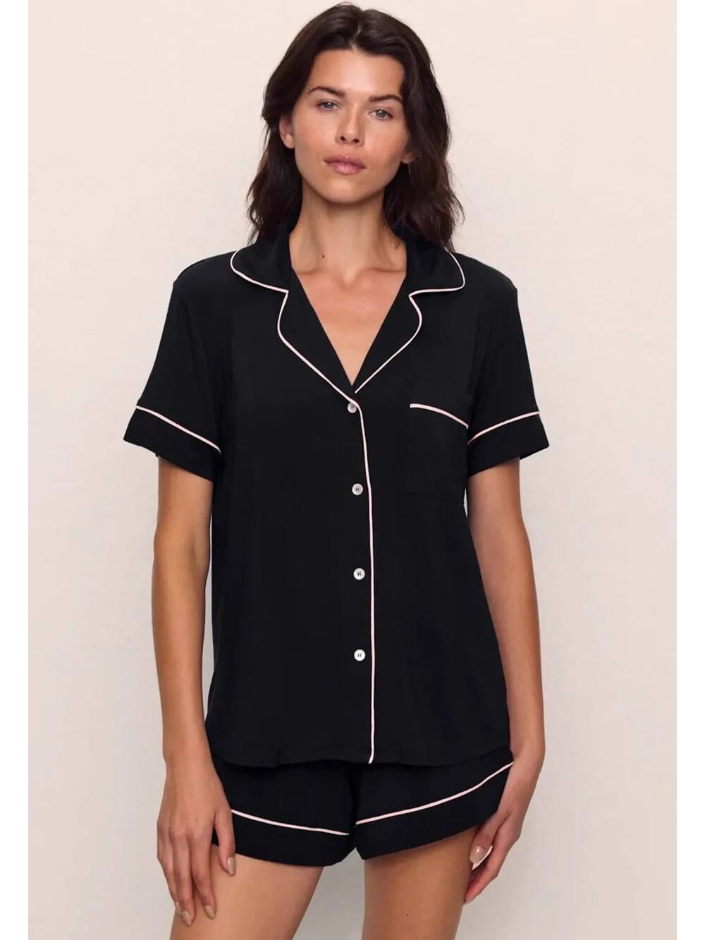 Eberjey Gisele TENCEL™ Modal Relaxed Short Pajama Set Black White XL